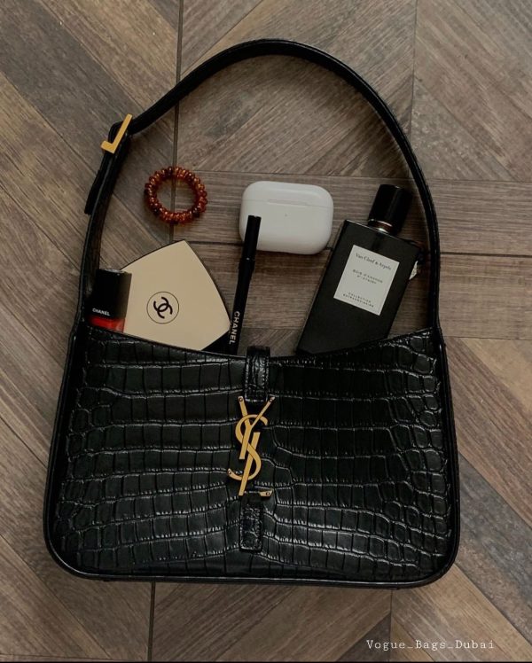 YSL Croc Embossed Leather Shoulder Bag