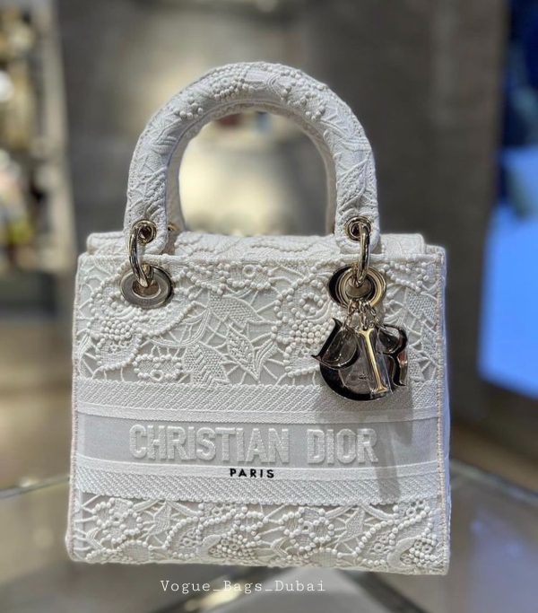 Lady Dior Medium D-Lite Bag in White Embroidery