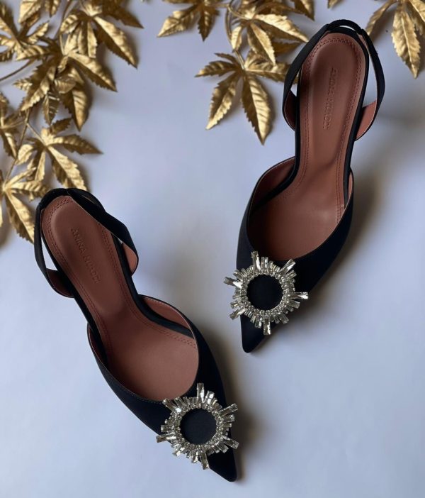 Amina Muaddi Begum Sling Black Satin - Image 6