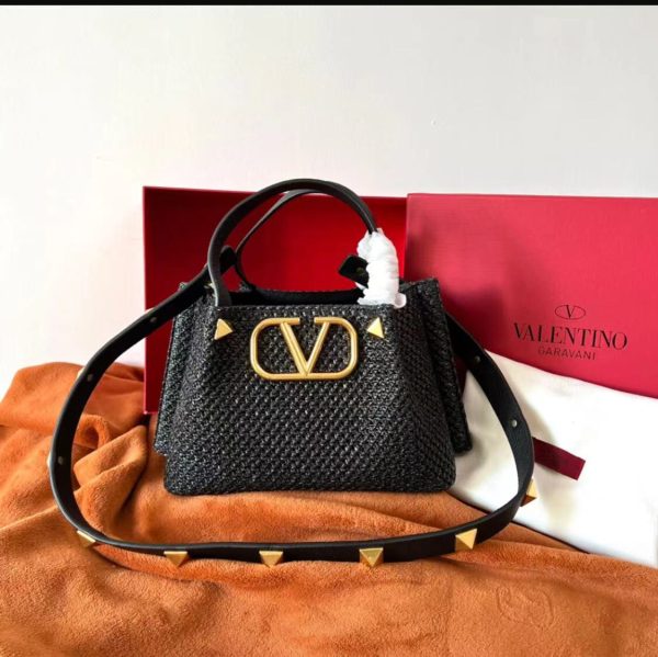 Roman Stud Small Straw Tote Bag