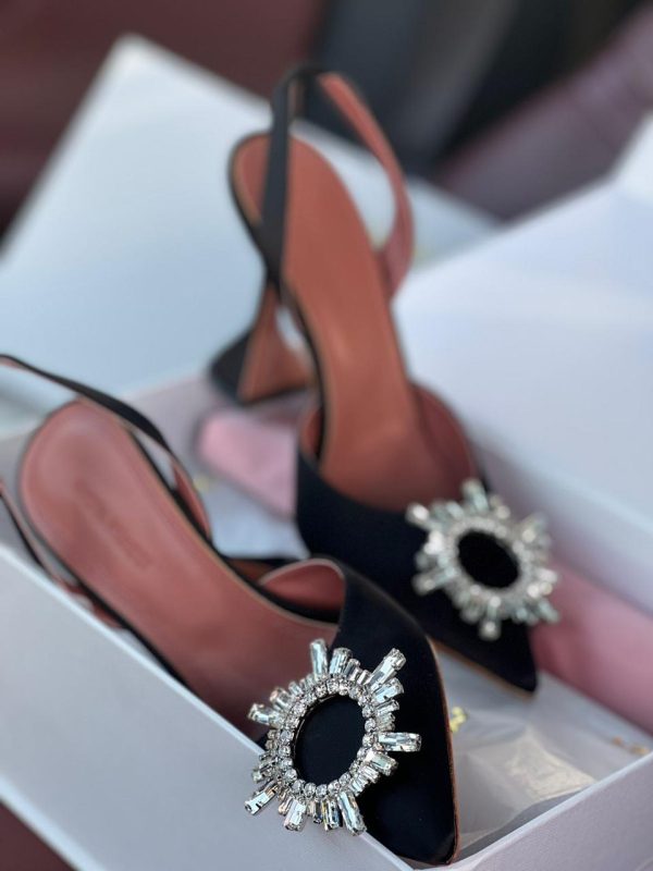 Amina Muaddi Begum Satin Slingback Heels - Image 4