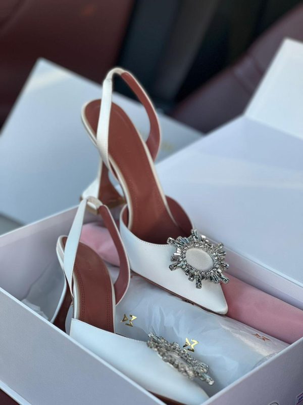 Amina Muaddi Begum Satin Slingback Heels - Image 5
