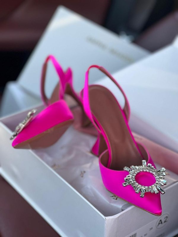 Amina Muaddi Begum Satin Slingback Heels