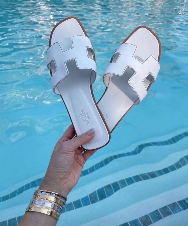Hermes White Slippers