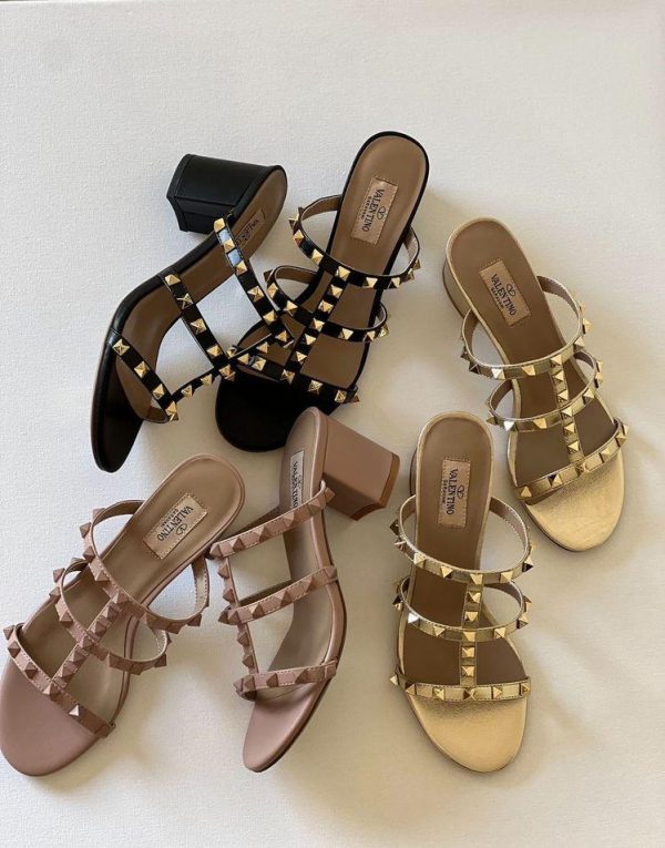 Valentino Rockstud Raffia Slide Sandal