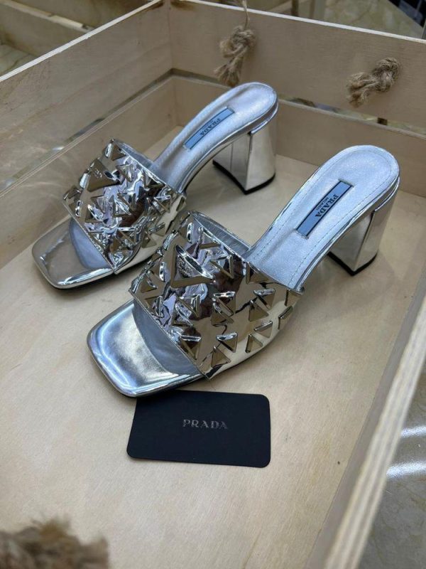 Prada Studded Metallic Leather Heels - Image 2
