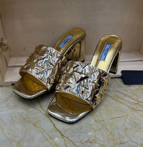 Prada Studded Metallic Leather Heels - Image 3