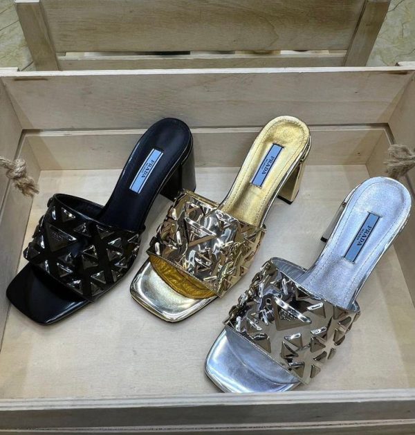 Prada Studded Metallic Leather Heels