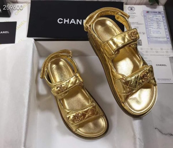 Chanel 22c Golden Gold Laminated Sandal