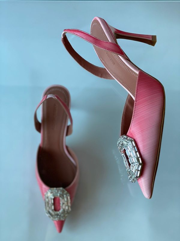 Amina Muaddi Pink Satin Crystal Pump - Image 2