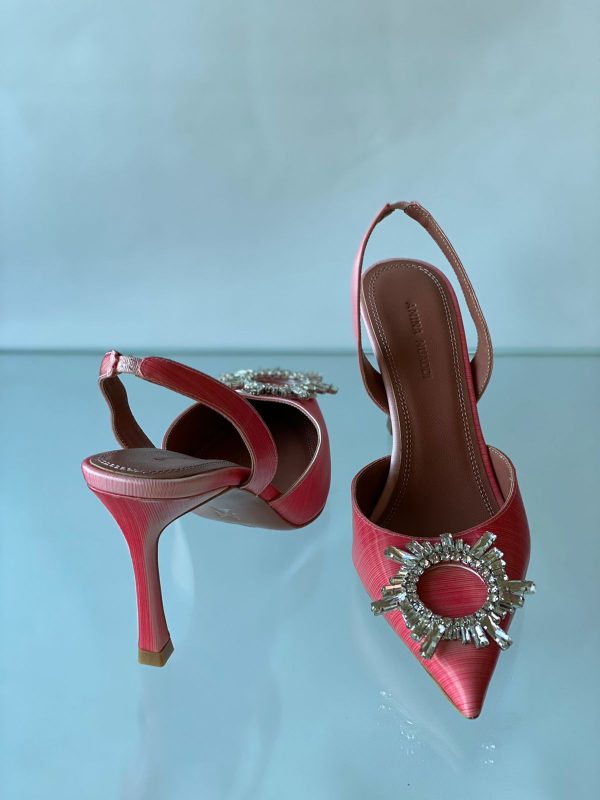 Amina Muaddi Pink Satin Crystal Pump - Image 3