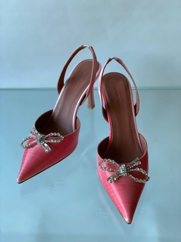 Amina Muaddi Pink Satin Crystal Pump - Image 4