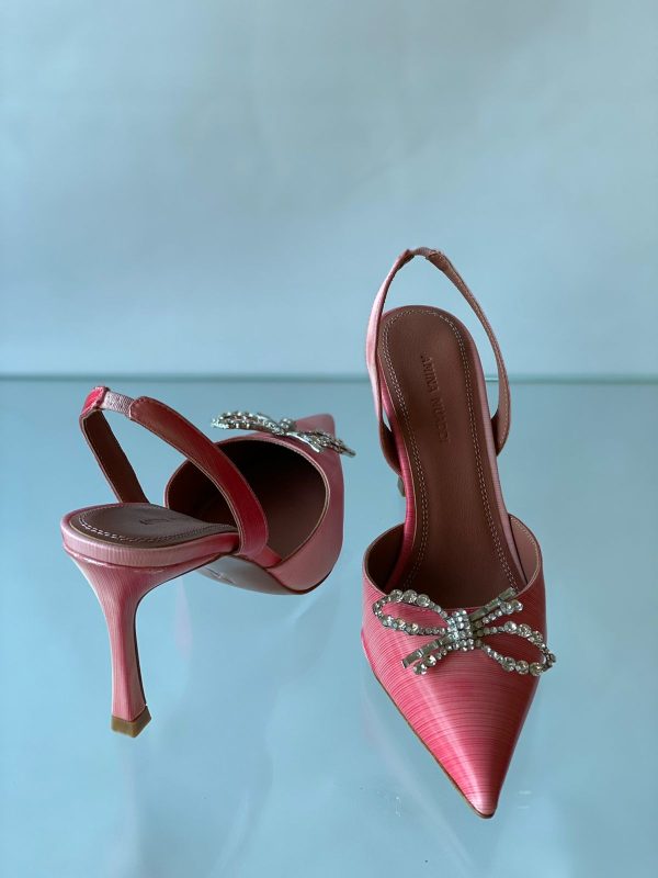 Amina Muaddi Pink Satin Crystal Pump - Image 5