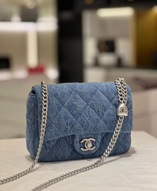 Chanel Flap Bag Denim Silver Tone Metal