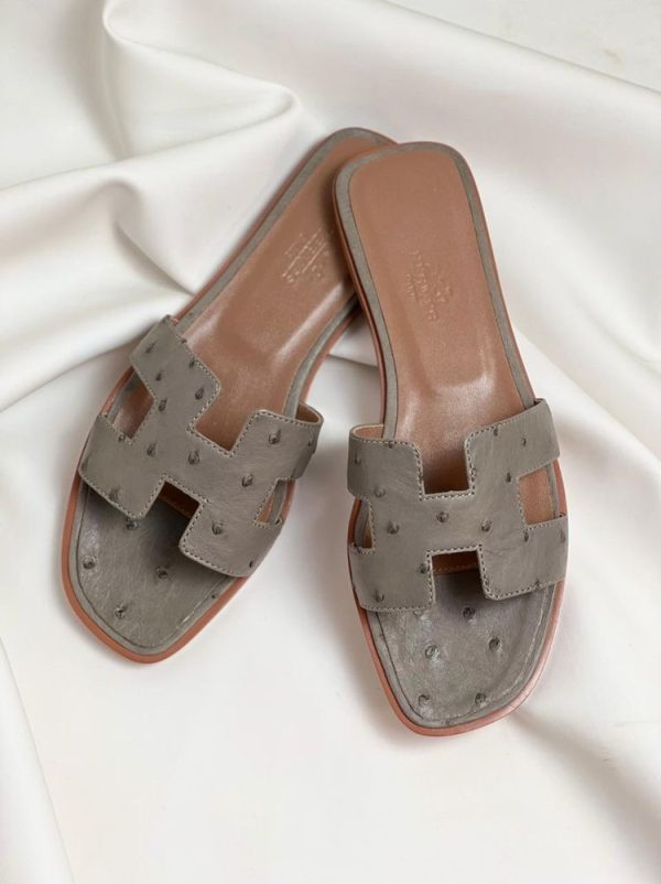 Hermes Oasis Ostrich Slippers