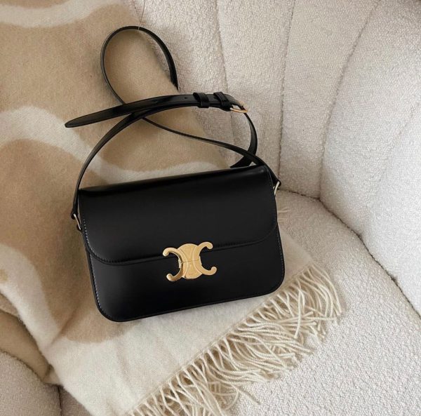 Celine Shiny Calfskin Medium Triomphe Black - Image 2