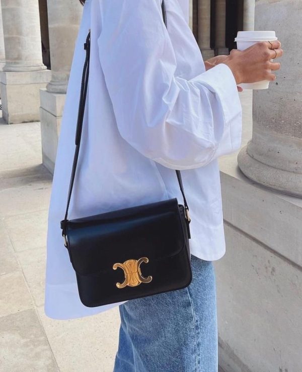 Celine Shiny Calfskin Medium Triomphe Black