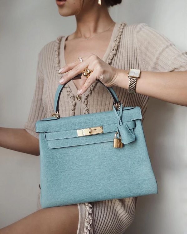 Hermes Kelly 28 Blue Atoll Bag