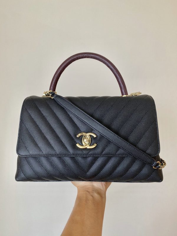 Chanel Chevron Coco Handle Black Caviar