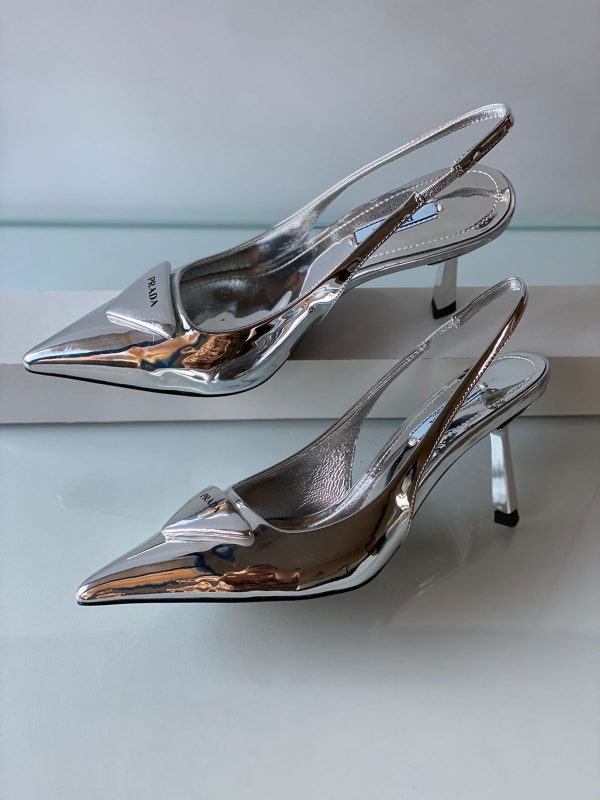 Prada Metallic Leather Slingback Pumps - Image 2