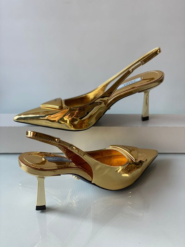Prada Metallic Leather Slingback Pumps