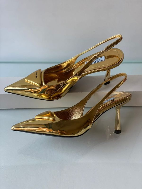 Prada Metallic Leather Slingback Pumps - Image 3