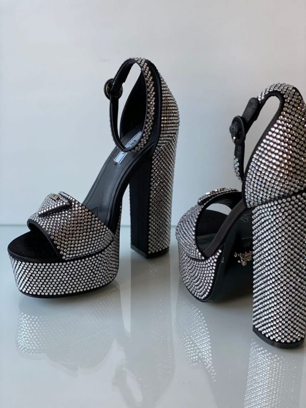 Prada Crystal Ankle Strap Platform Sandals - Image 2