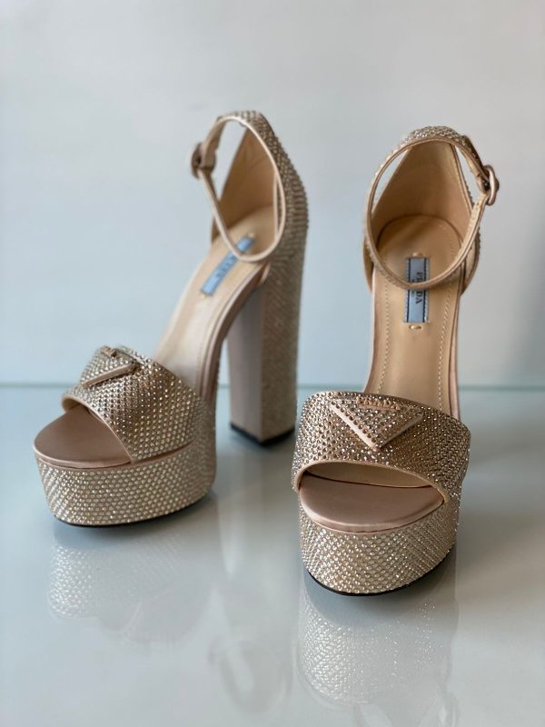 Prada Crystal Ankle Strap Platform Sandals - Image 3