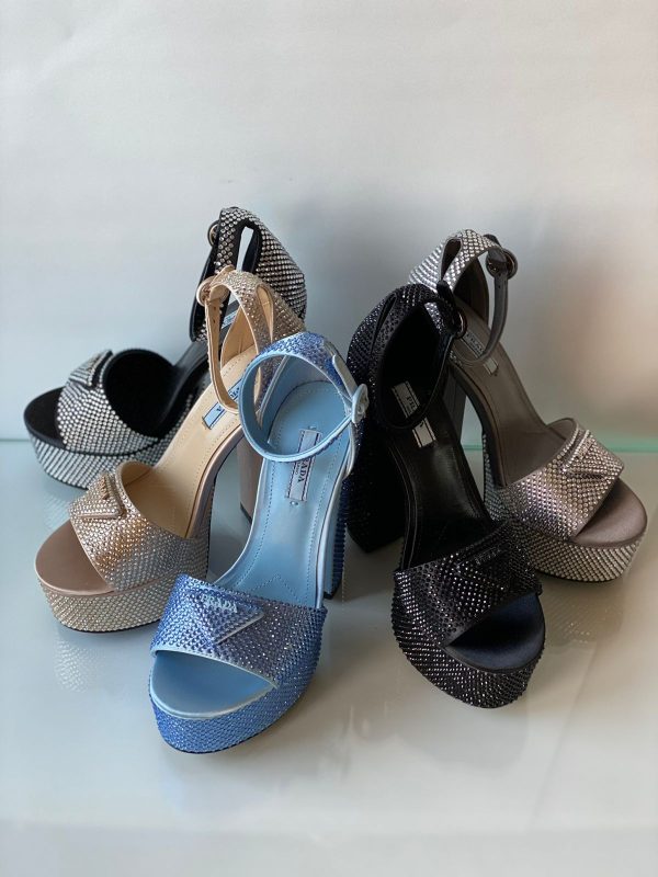 Prada Crystal Ankle Strap Platform Sandals