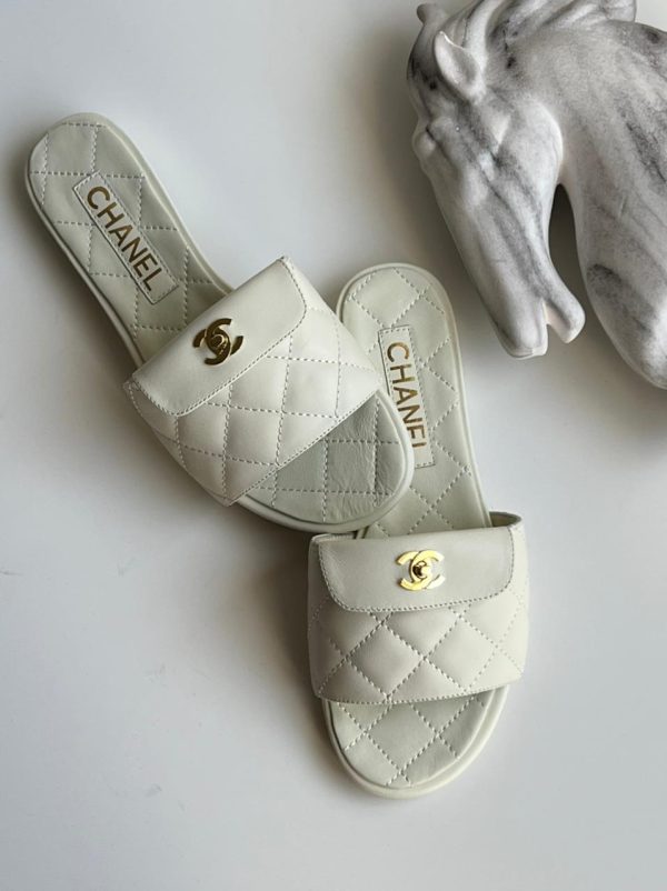 Chanel Rev Turnlock Quilted Gold Slide - Image 2