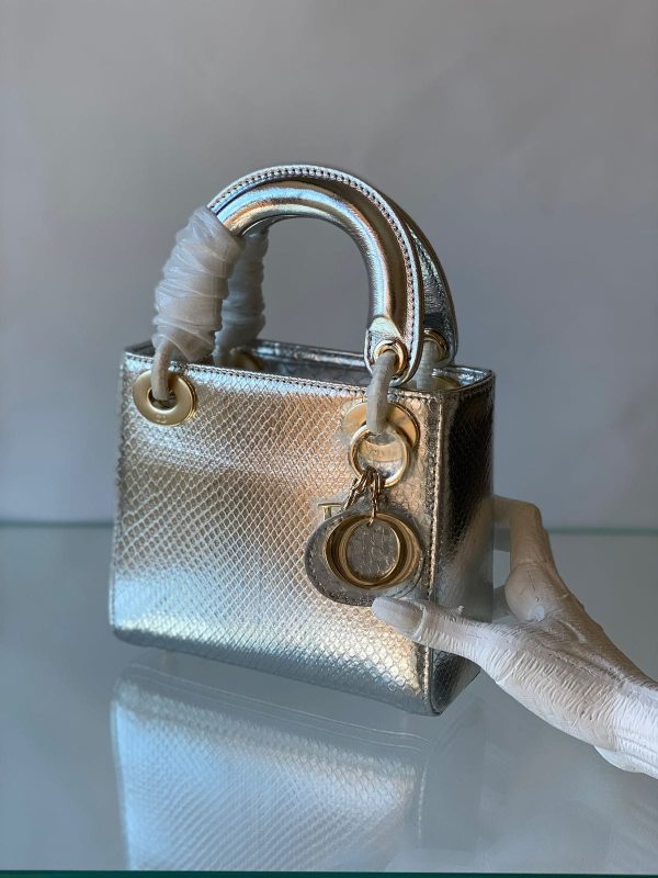 Mini Lady Dior In Gold Paython Bag - Image 6