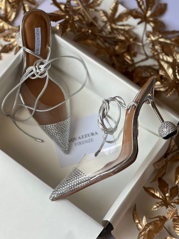 Aquazzura Ladies Pewter Nights 95 Pointed Heels - Image 2
