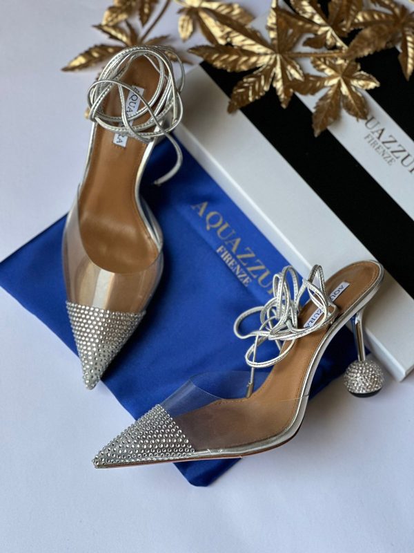 Aquazzura Ladies Pewter Nights 95 Pointed Heels - Image 4