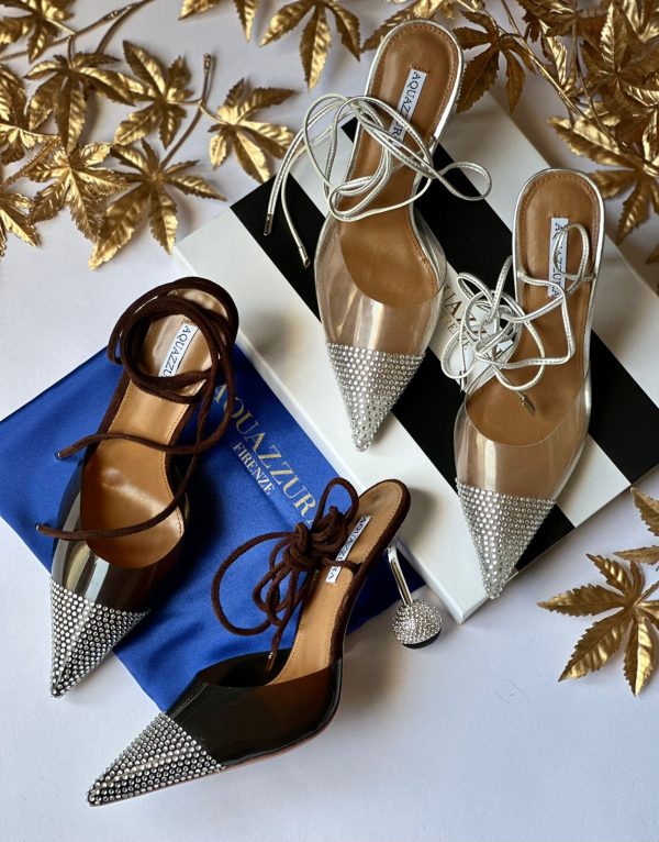 Aquazzura Ladies Pewter Nights 95 Pointed Heels