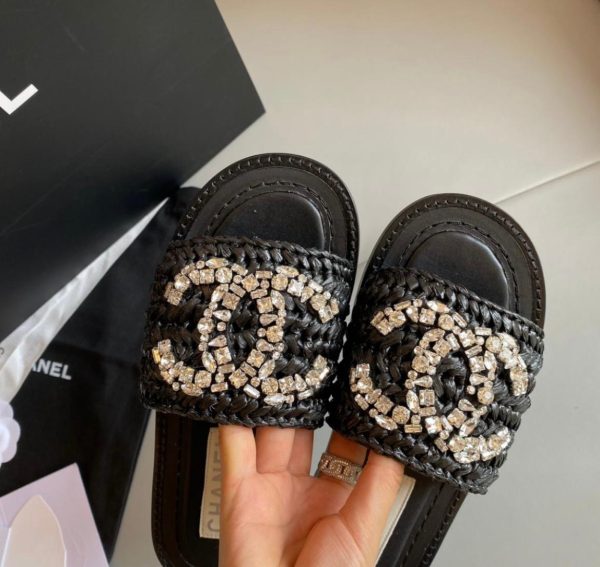 Chanel Crystal Mules Sandals In Black