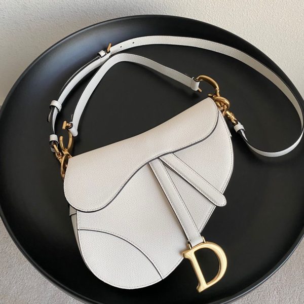 Dior White Saddle Bag With Strap