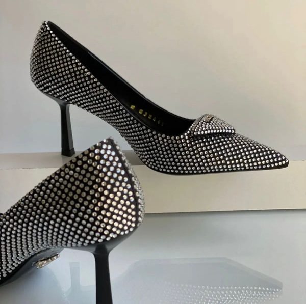Prada Satin Slingback Pumps With Crystals - Image 3