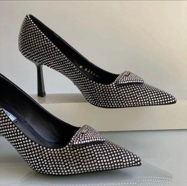 Prada Satin Slingback Pumps With Crystals