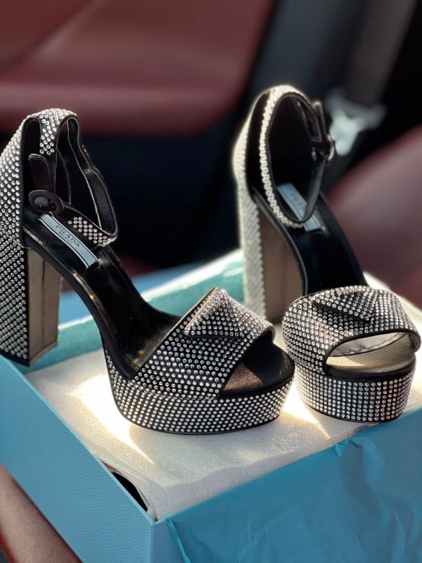 Prada Satin Platform Sandals With Crystals