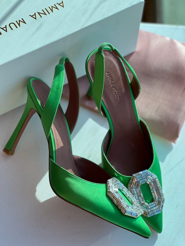 Amina Muaddi Camelia Satin Slingback Pumps - Image 4