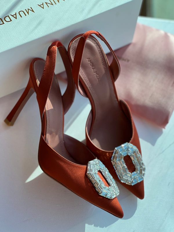 Amina Muaddi Camelia Satin Slingback Pumps - Image 5