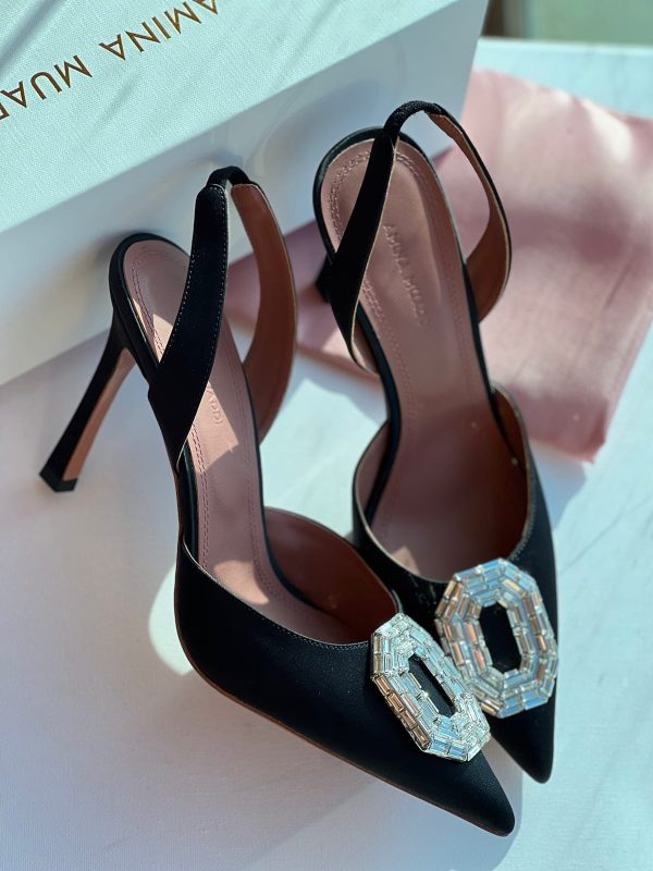 Amina Muaddi Camelia Satin Slingback Pumps - Image 6