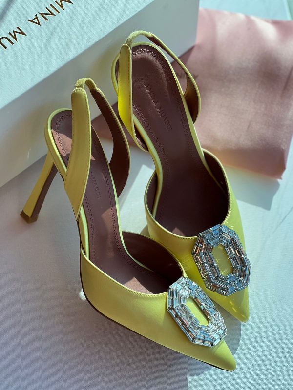 Amina Muaddi Camelia Satin Slingback Pumps - Image 9