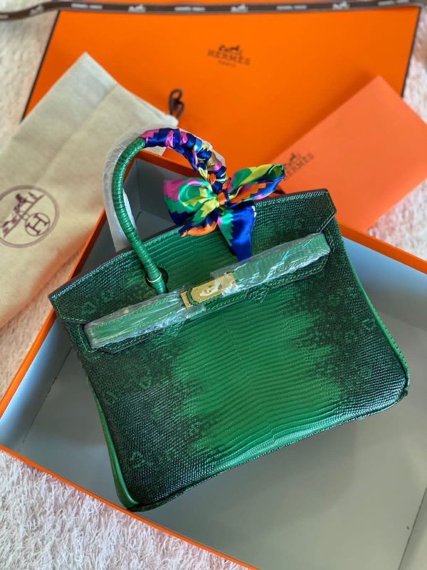 Hermes Shiny Crocodile Embossed Leather Handbag - Image 5