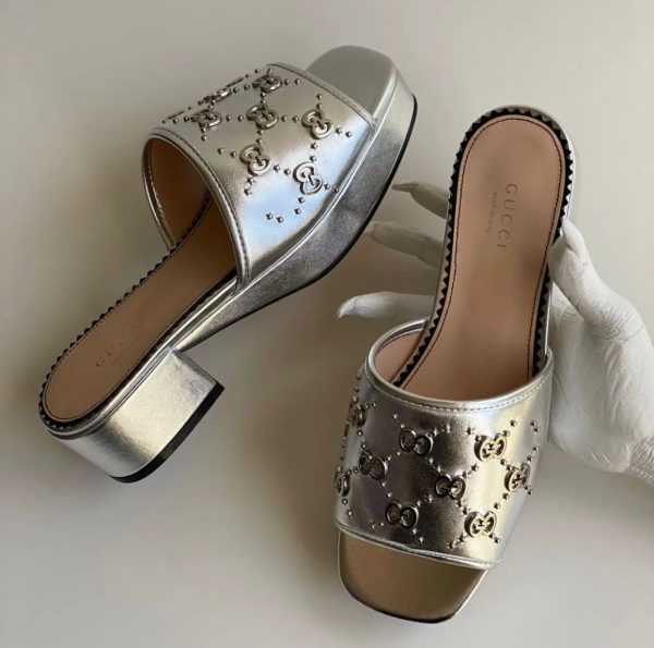 Gucci Silver Embellished Heels - Image 2