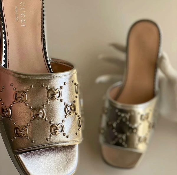Gucci Silver Embellished Heels - Image 4