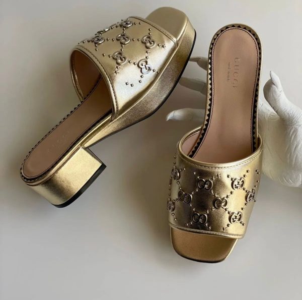 Gucci Silver Embellished Heels - Image 3