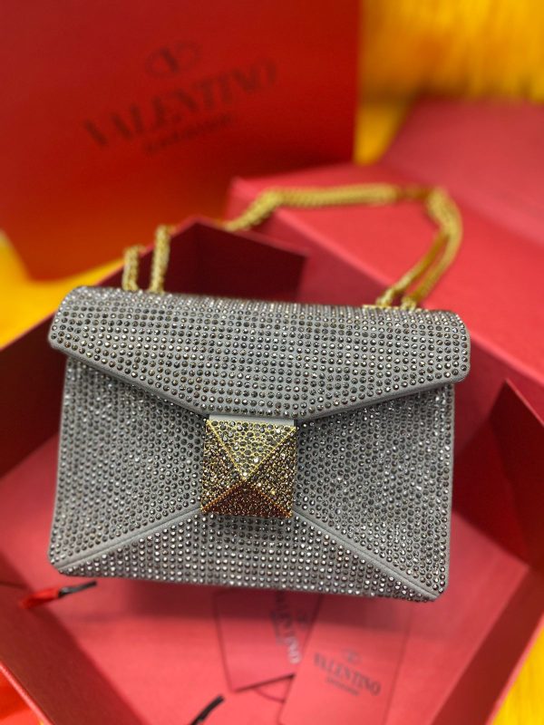 Valentino One Stud Crystal Embellished Leather Bag