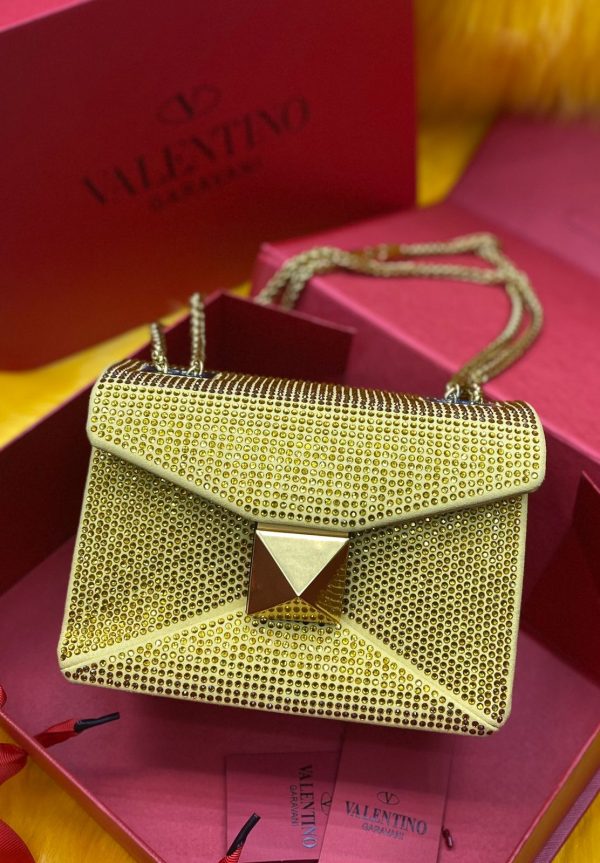 Valentino One Stud Crystal Embellished Leather Bag - Image 3