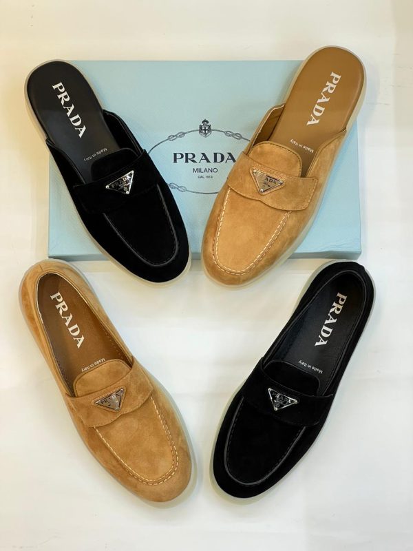 Prada Navy Suede Leather Loafers
